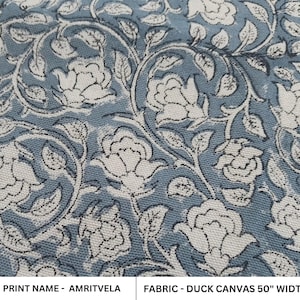 Handgemaakte herfstblokprint, eendencanvas 50" breed, Indiase herfstkussenhoes, tafelkleed en bankhoes, ruit - AMRITVELA