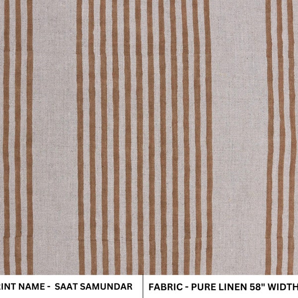 Natural pure Linen 58" Wide block print fabric, upholstery, Modern fabric, Handloom Linen by yard, Pillow covers - SAAT SAMUNDAR