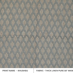 Tela de lino gruesa con estampado de bloques hecha a mano, lino floral para tapicería, cortinas y mantelería, 58" de ancho, textil botánico artesanal - KHUSHBU