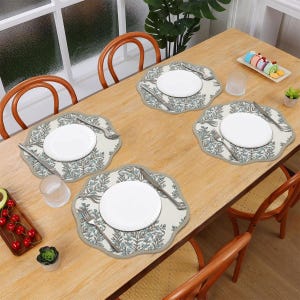 Bohemian Wavy Placemat, Fabric Placemats, Handblocked Floral Placemats,  Scalloped Trim Round Placemat, French Country Placemats - Vrindavan