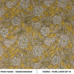 Pure Linen 58" Wide, block print fabric, fabric pillows and cushions, printed curtains, Indian fabric, linen fabric - RAMESHWARAM