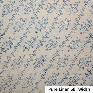 Pure linen 58&quot; wide, fabric by the yard, hand block floral pillow covers, decorative, block printed linen table, pure Linen, KYARI