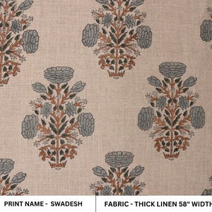 Thick Linen 58" Wide Indian hand block floral print, windowpane, hand made upholstery home decor sofa cover - SWADESH