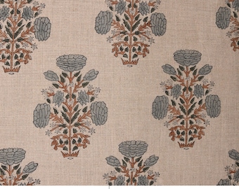 Thick Linen 58" Wide Indian hand block floral print, windowpane, hand made upholstery home decor sofa cover - SWADESH