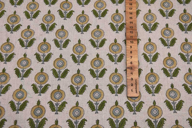 Linen Block Print Fabric 58 Inch Width Medium Weight Linen Natural Base With Unique  Color Curtains and Drapes Upholstery Pillow Covers Tablecloths and Runners Lampshades Napkins by Fabritual