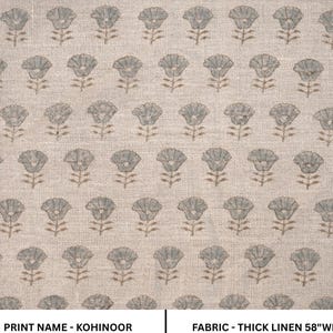 KOHINOOR -  Block print floral linen fabric, Modern home decor, Pillow Cushion fabric, Upholstery, sewing fabric