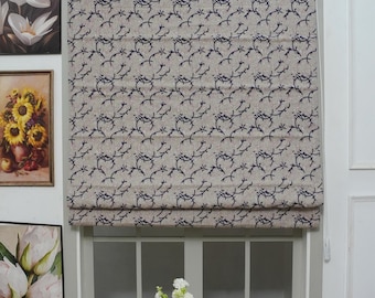 Estores romanos de lino Lotus – Persianas de tela de lino gruesa para sala de estar / Cortinas opacas con estampado de bloques