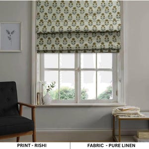 Linen block print roman shade, window valance and treatment, floral print roman blind, handmade fabric window shade - RISHI