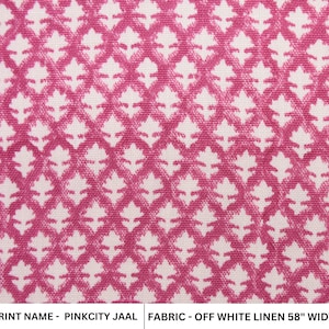 Off White Linen 58&quot; Wide, Indian hand block floral print, fabric by the yard, hand made upholstery sofa cover - PINKCITY JAAL