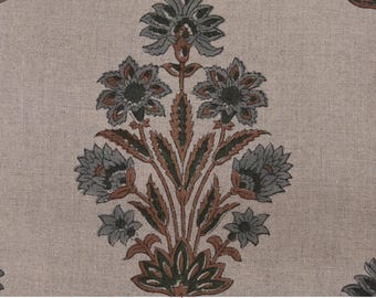 Pure Linen Fabric by Yard, 58" Wide Indian Hand Block Print for Napkins, Cushions & Tablecloths - MORPANKH