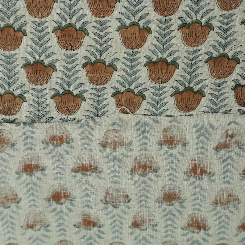 Block Print Fabric 58 Inch Width Light Weight Viscose Linen Natural Base Color and Floral Print Pillow Covers Tablecloths and Runners Bedding Tote Bag Lampshades Napkins by Fabritual