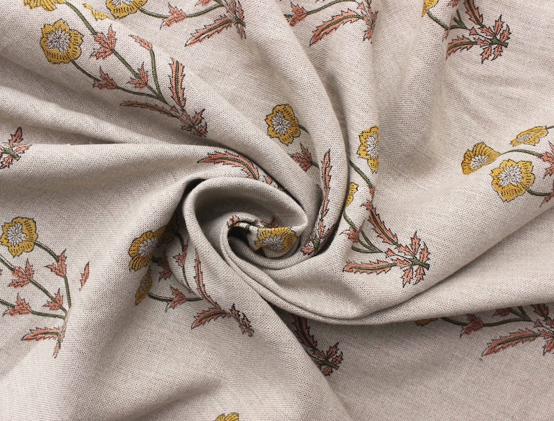 Block Print Linen Fabric Printed Linen Fabric by Fabritual Etsy