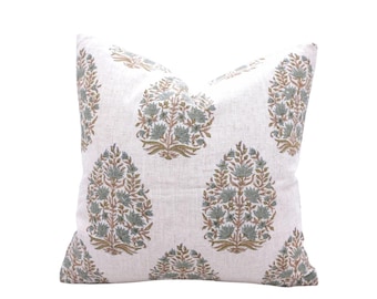 Handblock Gedruckt Kissenbezug Für Indische Kunst Rustikaler ethnischer Handgefertigter Floral Block Bedruckter Stoff Akzent Kissenbezug Wohn - FAB-KUMUD