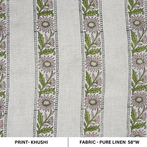 Groen blad roze bloem hand blokprint puur linnen 100% natuurlijk puur linnen Het beste voor kussenhoes stof bank- / stoelbekleding - khUSHI