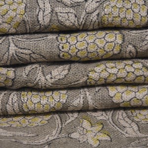 Thick Linen 58" Wide Block Print Fabric, Indian Cushion Cover, Throw Pillow cover, Floral Print, Upholstery fabric print - Meraki Yellow image 4