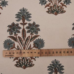Thick Cotton Block Print Fabric 44 Inch Width Medium Weight Beige Base Color Curtains and Drapes Tablecloths and Runners Bedding Tote Bag Lampshades Napkins by Fabritual