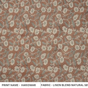 ハンドブロックプリント装飾リネンカーテンとドレープリネン花柄生地ボヘミアンリネンハンドメイドプリント生地 - HARIDWAR