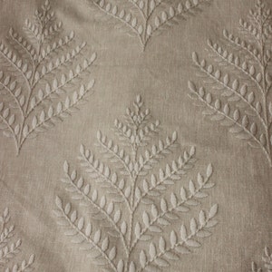 Leaf pattern embroidered fabric, Floral Linen Embroidered Fabric for table cloth, curtains, sofa cover, table runner, fabric by  the yard