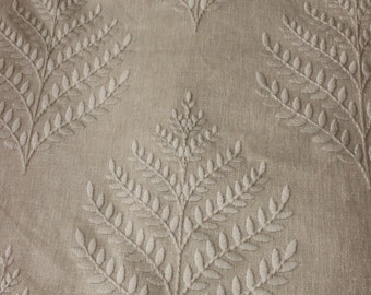 Leaf pattern embroidered fabric, Floral Linen Embroidered Fabric for table cloth, curtains, sofa cover, table runner, fabric by  the yard