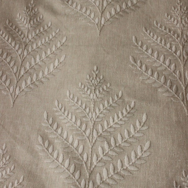 Leaf pattern embroidered fabric, Floral Linen Embroidered Fabric for table cloth, curtains, sofa cover, table runner, fabric by  the yard