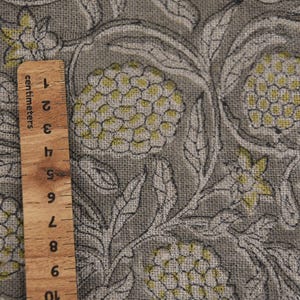 Thick Linen 58" Wide Block Print Fabric, Indian Cushion Cover, Throw Pillow cover, Floral Print, Upholstery fabric print - Meraki Yellow image 6
