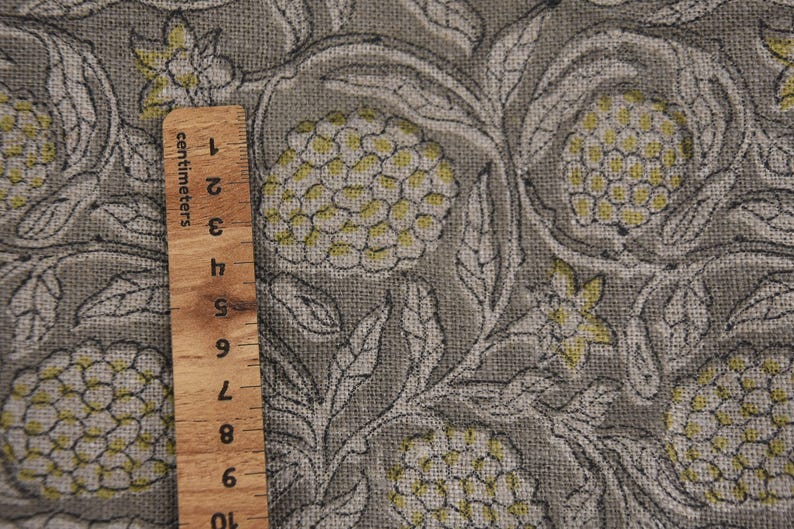 Thick Linen 58" Wide Block Print Fabric, Indian Cushion Cover, Throw Pillow cover, Floral Print, Upholstery fabric print - Meraki Yellow image 6