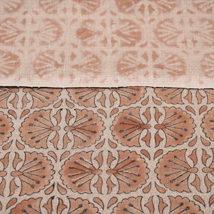 Linen Block Print Fabric 58 Inch Width Heavy Weight Linen Natural Base Color Curtains and Drapes Upholstery Handmade Art Pillow Covers Tablecloths and Runners Bedding Tote Bag Lampshades Napkins by Fabritual