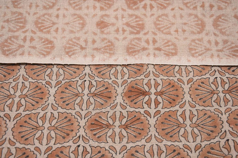 Linen Block Print Fabric 58 Inch Width Heavy Weight Linen Natural Base Color Curtains and Drapes Upholstery Handmade Art Pillow Covers Tablecloths and Runners Bedding Tote Bag Lampshades Napkins by Fabritual