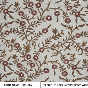 Tela de lino gruesa con estampado floral hecho a mano, lino natural para fundas de almohada y tapicería de sofá - SEHJAN