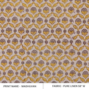 Hand block pure linen 58" wide window curtains, Indian fabric, fabric couch cushion cover, linen pillows and table cloth - MADHUVAN