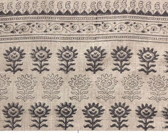 Thick Linen 58" Wide, Hand Block, indian Fabric, Pillow Cover Fabric, Floral Print upholstery Linen - SURAJMUKHI