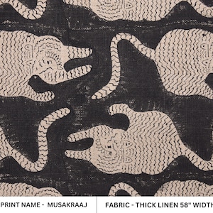 Thick Linen 58&quot; Wide Indian hand block floral print, fabric by the yard, hand made upholstery sofa cover - MUSAKRAAJ