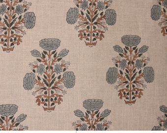 Thick Linen 58" Wide Indian Hand Block Floral Print Windowpane Hand Made Upholstery Home Decor Sofa Cover - SWADESH