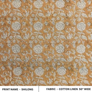 Block print floral handmade linen, cotton linen, pillow and cushion fabric, Indian textile, printed drapery and curtain - SHILONG