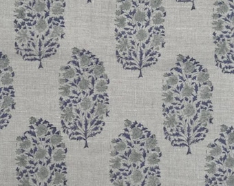 Tela de lino con estampado de bloques azul grisáceos / Tela cortada a medida, decoración moderna del hogar, tela para hacer almohadas, tela para decoración del hogar - FAB-VIRAT