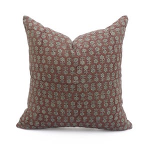 Brown Rustic Thick Linen Pillowcase | Hand Block Print Cottage Cushion Cover for Bench Decor