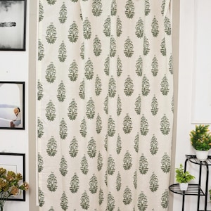 Gedurfde rand blokgedrukte gordijnen lommerrijke wijnstokken blokprint katoenen gordijnen klassieke indigo blokprint gordijnen zacht grijs hand - FAB - HIBISCUS