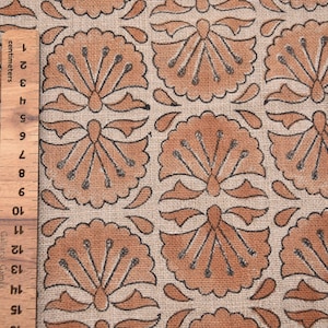 Linen Block Print Fabric 58 Inch Width Heavy Weight Linen Natural Base Color Curtains and Drapes Upholstery Handmade Art Pillow Covers Tablecloths and Runners Bedding Tote Bag Lampshades Napkins by Fabritual