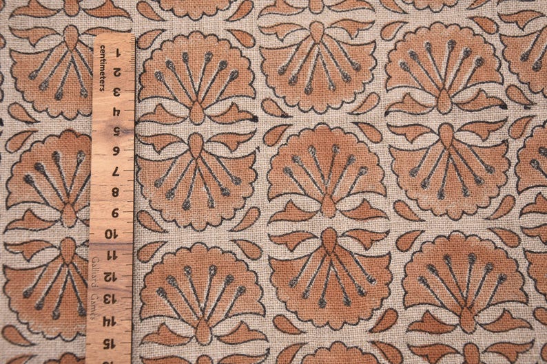 Linen Block Print Fabric 58 Inch Width Heavy Weight Linen Natural Base Color Curtains and Drapes Upholstery Handmade Art Pillow Covers Tablecloths and Runners Bedding Tote Bag Lampshades Napkins by Fabritual