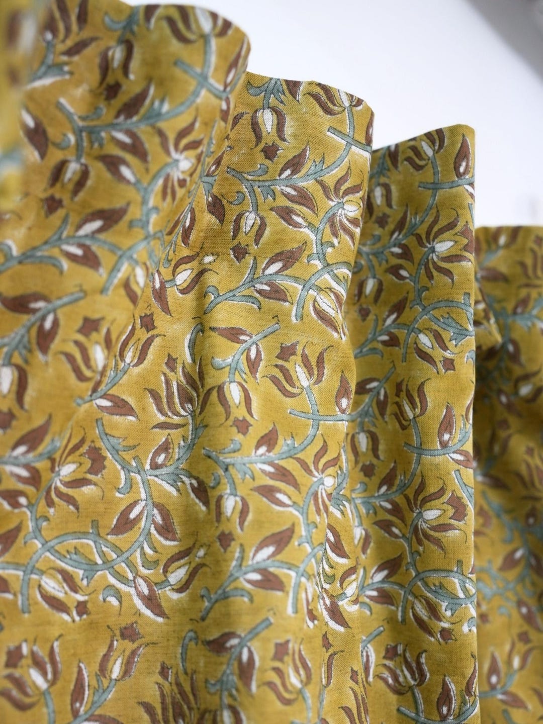 Pattern Block Curtain Block Print Linen Curtains | Floral Pattern for Custom Room Decor-kamal ...