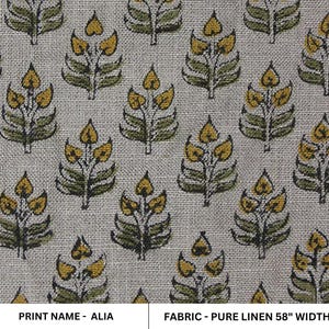Linen Block Print Fabric 58 Inch Width Medium Weight Linen Natural Base Color Curtains and Drapes Upholstery Pillow Covers Tablecloths and Runners Bedding Tote Bag Lampshades Napkins by Fabritual