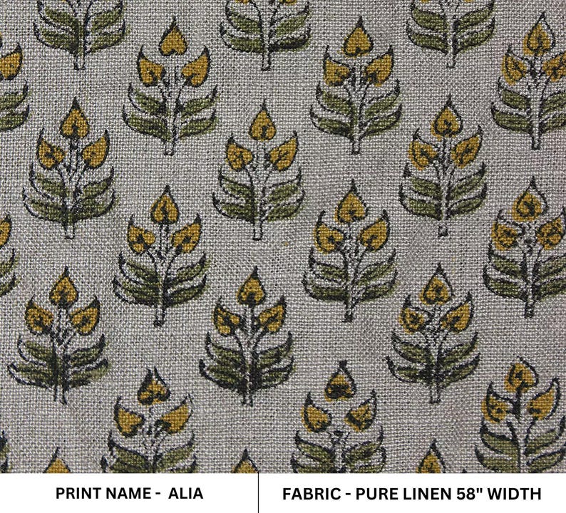 Linen Block Print Fabric 58 Inch Width Medium Weight Linen Natural Base Color Curtains and Drapes Upholstery Pillow Covers Tablecloths and Runners Bedding Tote Bag Lampshades Napkins by Fabritual