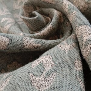 Block printed floral linen, thick Indian fabric for couch and window treatments, Indian thick linen fabric, floral design for table decor and sofa cushion covers, Floral printed thick linen, Indian handmade fabric for napkins and boho pillows.