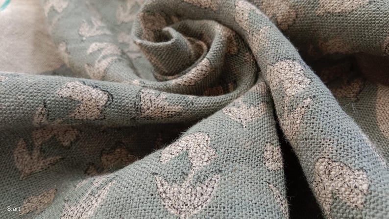 Block printed floral linen, thick Indian fabric for couch and window treatments, Indian thick linen fabric, floral design for table decor and sofa cushion covers, Floral printed thick linen, Indian handmade fabric for napkins and boho pillows.