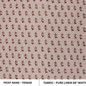Pure Linen 58" wide block print fabric, Linen by yard, Hand Block Print, Indian Fabric, For Sewing, home decor - Trimab
