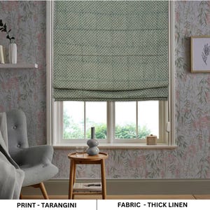 Floral Handmade Blackout, Window Block Print Linen Roman Shade, Thick Linen Curtain, Roman Blind, Printed Shade - TARANGINI