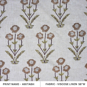 Tecido de viscose e linho com estampa artesanal em bloco, ideal para cortinas, caminhos de mesa, capas de almofada e guardanapos - AMITABH