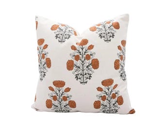 Handmade Indian Block Printed Cushion Cover Sofa & Bed Decor Floral Block Print Pillow Cover Boho Indian Handmade Cushion - FAB - SWADESH