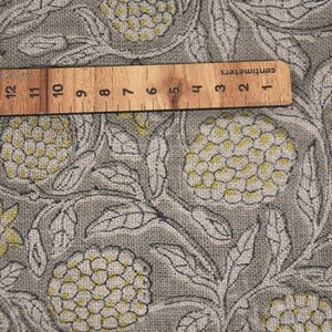 Thick Linen 58" Wide Block Print Fabric, Indian Cushion Cover, Throw Pillow cover, Floral Print, Upholstery fabric print - Meraki Yellow image 5