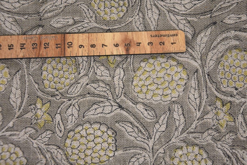 Thick Linen 58" Wide Block Print Fabric, Indian Cushion Cover, Throw Pillow cover, Floral Print, Upholstery fabric print - Meraki Yellow image 5